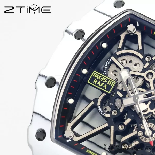 RICHARD MILLE RM35-01 White Carbon BBR Factory Best Edition Blue Rubber Strap - Super Clone Watch | 1:1 Best Version