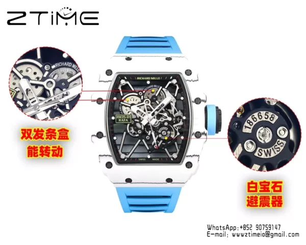 RICHARD MILLE RM35-01 White Carbon BBR Factory Best Edition Blue Rubber Strap - Super Clone Watch | 1:1 Best Version