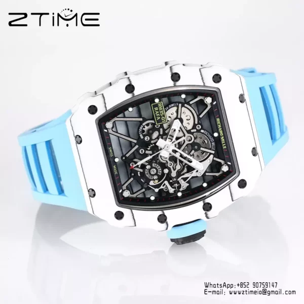 RICHARD MILLE RM35-01 White Carbon BBR Factory Best Edition Blue Rubber Strap - Super Clone Watch | 1:1 Best Version