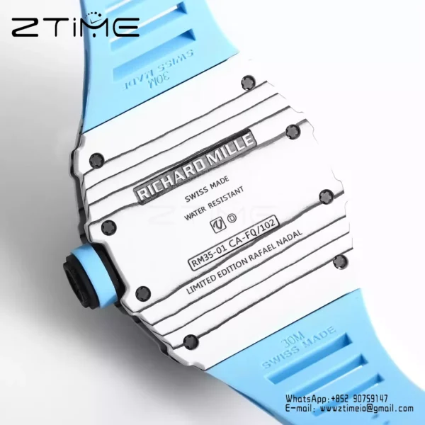 RICHARD MILLE RM35-01 White Carbon BBR Factory Best Edition Blue Rubber Strap - Super Clone Watch | 1:1 Best Version