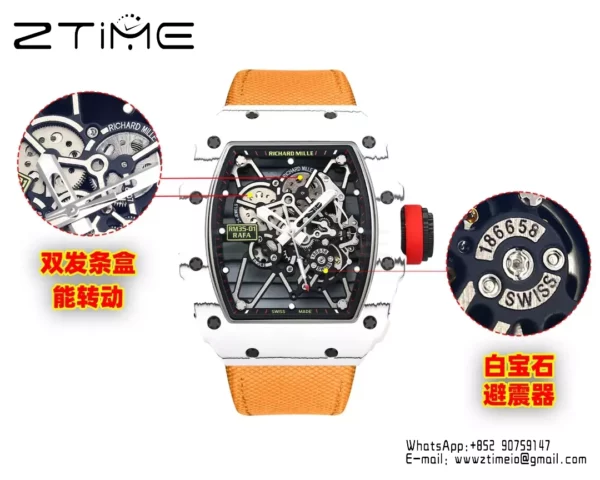 RICHARD MILLE RM35-01 White Carbon BBR Factory Best Edition Orange Nylon Strap - Super Clone Watch | 1:1 Best Version