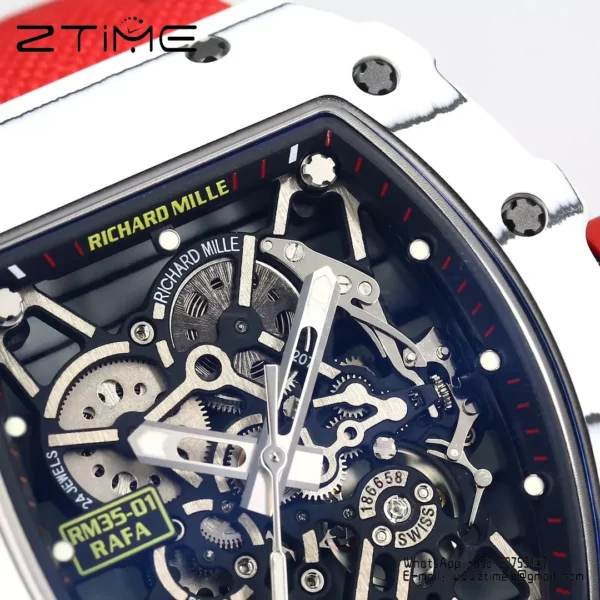 RICHARD MILLE RM35-01 White Carbon BBR Factory Best Edition Red Nylon Strap - Super Clone Watch | 1:1 Best Version