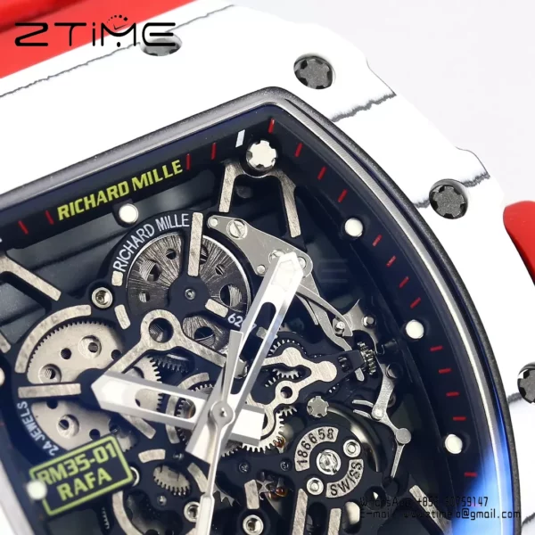 RICHARD MILLE RM35-01 White Carbon BBR Factory Best Edition Red Rubber Strap - Super Clone Watch | 1:1 Best Version