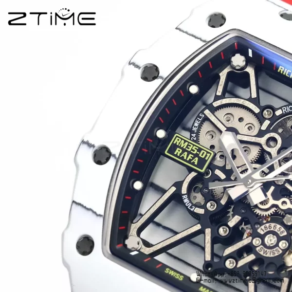 RICHARD MILLE RM35-01 White Carbon BBR Factory Best Edition Red Rubber Strap - Super Clone Watch | 1:1 Best Version