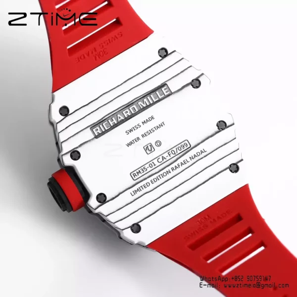 RICHARD MILLE RM35-01 White Carbon BBR Factory Best Edition Red Rubber Strap - Super Clone Watch | 1:1 Best Version