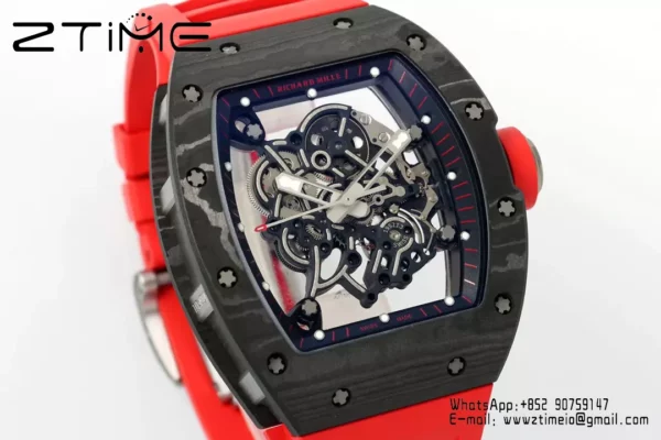 Richard Mille RM055 NTPT APS Factory 1:1 Best Edition Black Bezel Red Crown Rubber Strap - Super Clone Watch | 1:1 Best Version