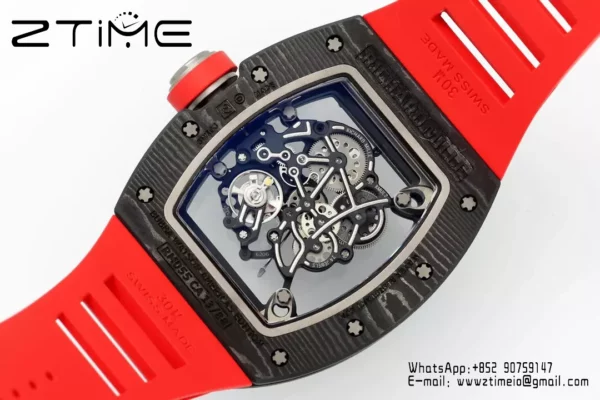 Richard Mille RM055 NTPT APS Factory 1:1 Best Edition Black Bezel Red Crown Rubber Strap - Super Clone Watch | 1:1 Best Version
