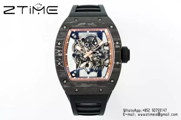 リシャール・ミル RM055 NTPT APSファクトリー 1:1ベストエディション RGベゼル ブラッククラウン ラバーストラップ - スーパークローンウォッチ｜1:1ベストバージョン