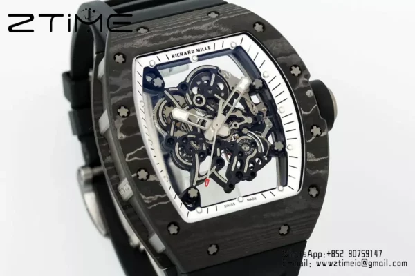 Richard Mille RM055 NTPT APS Factory 1:1 Best Edition White Bezel Black Crown Rubber Strap - Super Clone Watch | 1:1 Best Version
