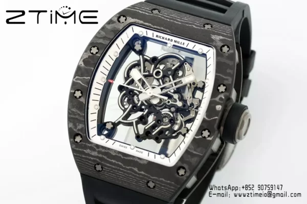Richard Mille RM055 NTPT APS Factory 1:1 Best Edition White Bezel Black Crown Rubber Strap - Super Clone Watch | 1:1 Best Version