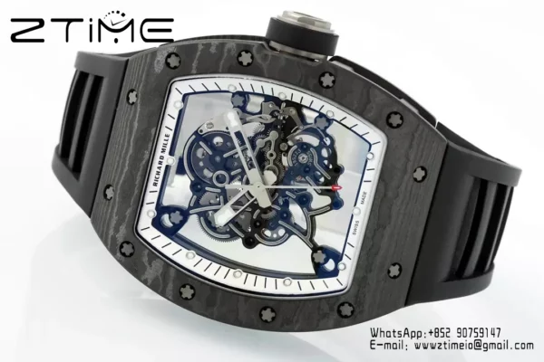 Richard Mille RM055 NTPT APS Factory 1:1 Best Edition White Bezel Black Crown Rubber Strap - Super Clone Watch | 1:1 Best Version