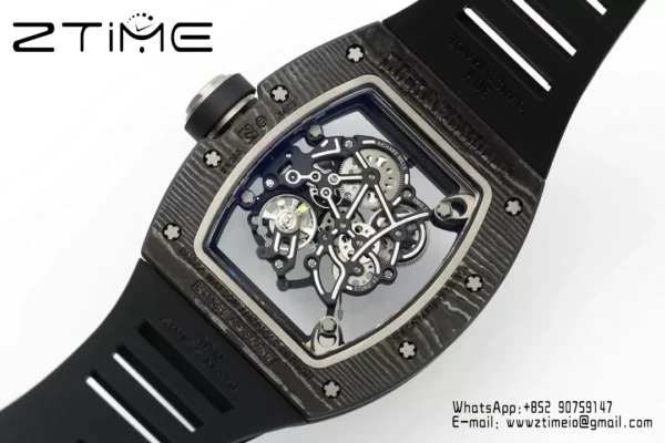 Richard Mille RM055 NTPT APS Factory 1:1 Best Edition White Bezel Black Crown Rubber Strap - Super Clone Watch | 1:1 Best Version