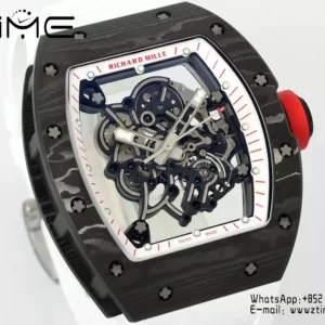 Richard Mille RM055 NTPT APS Factory 1:1 Best Edition White Bezel Red Crown Rubber Strap - Super Clone Watch | 1:1 Best Version