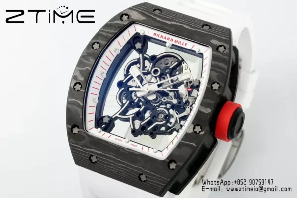 Richard Mille RM055 NTPT APS Factory 1:1 Best Edition White Bezel Red Crown Rubber Strap - Super Clone Watch | 1:1 Best Version