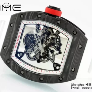 Richard Mille RM055 NTPT APS Factory 1:1 Best Edition White Bezel Red Crown Rubber Strap - Super Clone Watch | 1:1 Best Version