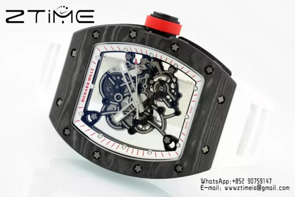 Richard Mille RM055 NTPT APS Factory 1:1 Best Edition White Bezel Red Crown Rubber Strap - Super Clone Watch | 1:1 Best Version