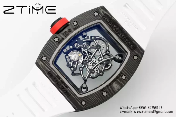 Richard Mille RM055 NTPT APS Factory 1:1 Best Edition White Bezel Red Crown Rubber Strap - Super Clone Watch | 1:1 Best Version