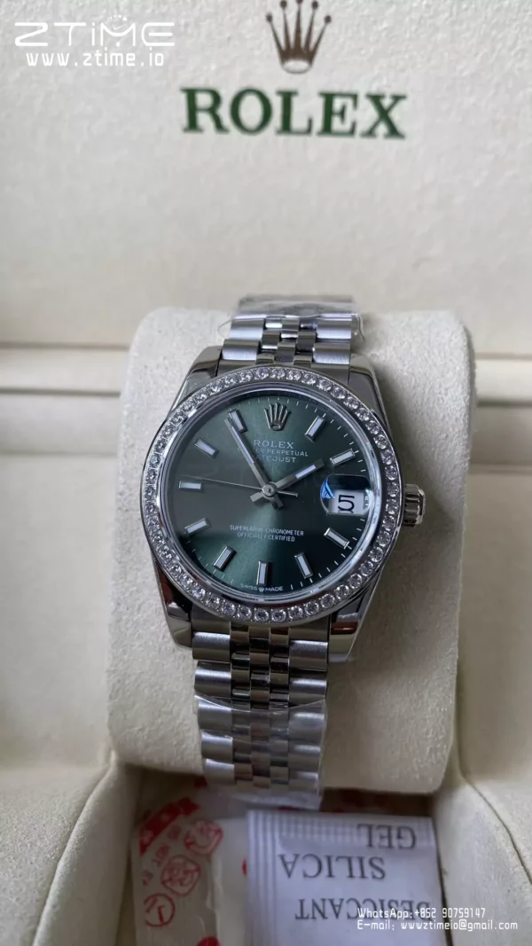 Rolex DateJust 31mm 278384 A+ Factory 1:1 Best Edition Green Dial on Diamond Bezel DD2824 - Super Clone Watch | 1:1 Best Version