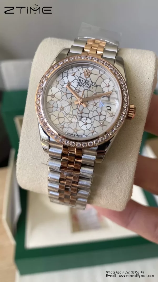 Rolex DateJust SS/RG 31mm 278381 A+ Factory 1:1 Best Edition Floral Dial Diamond Bezel - Super Clone Watch | 1:1 Best Version