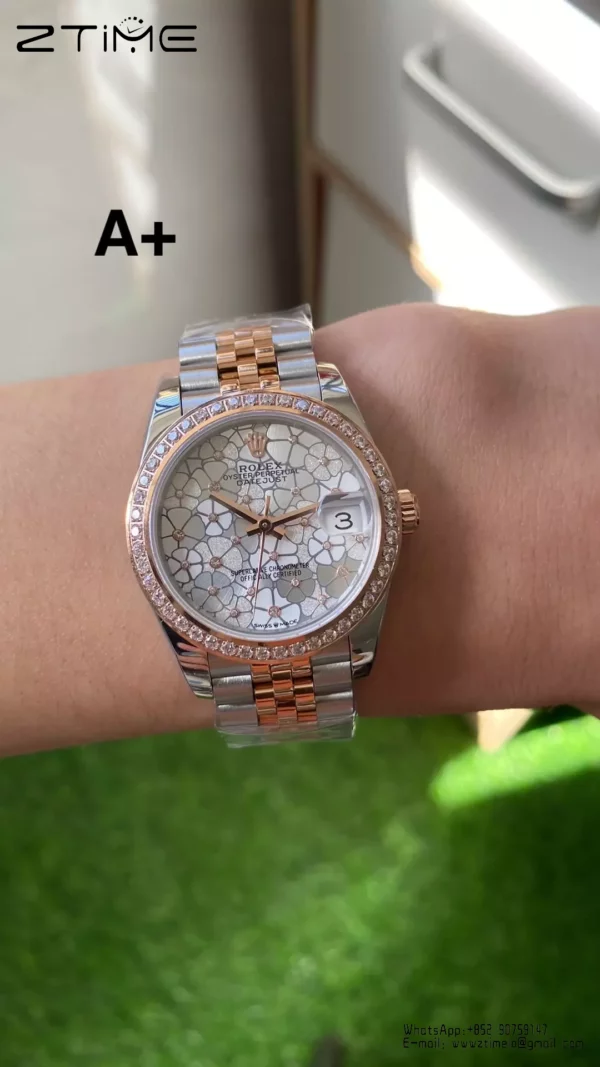 Rolex DateJust SS/RG 31mm 278381 A+ Factory 1:1 Best Edition Floral Dial Diamond Bezel - Super Clone Watch | 1:1 Best Version