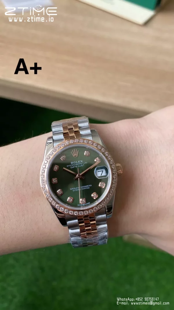 Rolex DateJust SS/RG 31mm 278381 A+ Factory 1:1 Best Edition Green Dial Diamond Bezel - Super Clone Watch | 1:1 Best Version