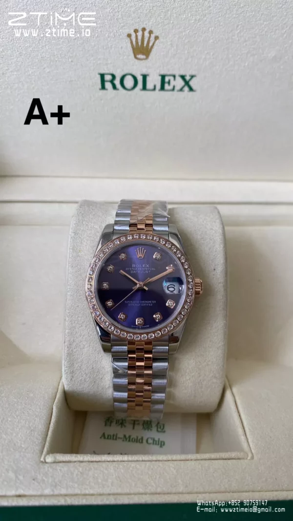 Rolex DateJust SS/RG 31mm 278381 A+ Factory 1:1 Best Edition Violet Dial Diamond Bezel - Super Clone Watch | 1:1 Best Version
