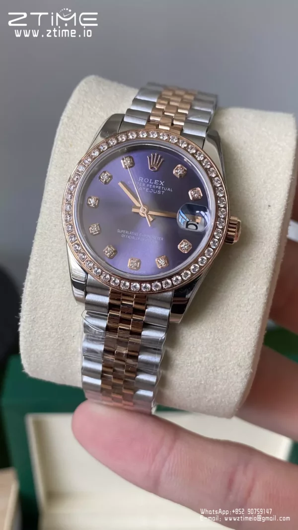 Rolex DateJust SS/RG 31mm 278381 A+ Factory 1:1 Best Edition Violet Dial Diamond Bezel - Super Clone Watch | 1:1 Best Version