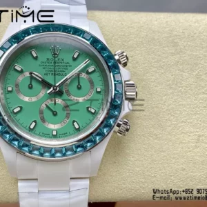 Rolex Daytona IPK Factory AET White Ceramic Case and Bracelet Green Dial Blue Bezel SH4131 - Super Clone Watch | 1:1 Best Version