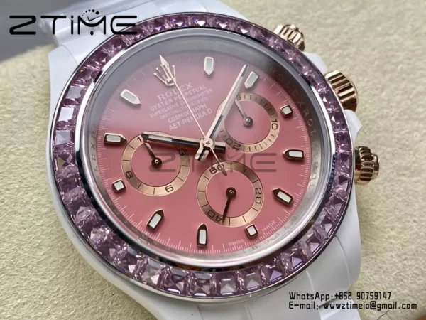 Rolex Daytona IPK Factory AET Λευκή κεραμική θήκη και βραχιόλι Ροζ καντράν Ροζ στεφάνη SH4131 - Super Clone Watch | 1:1 Best Version