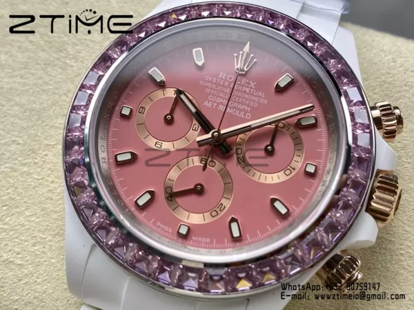 Rolex Daytona IPK Factory AET Λευκή κεραμική θήκη και βραχιόλι Ροζ καντράν Ροζ στεφάνη SH4131 - Super Clone Watch | 1:1 Best Version
