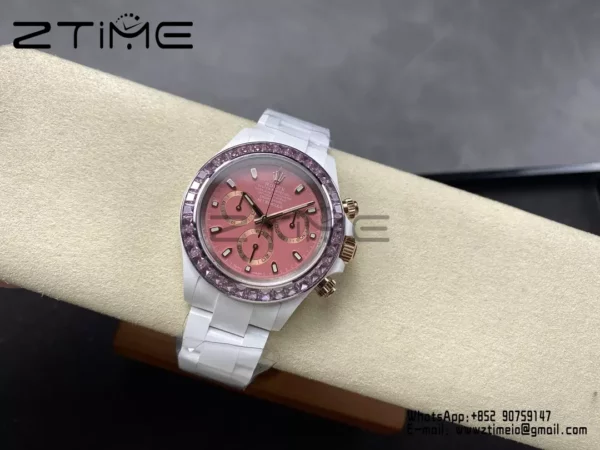 Rolex Daytona IPK Factory AET Λευκή κεραμική θήκη και βραχιόλι Ροζ καντράν Ροζ στεφάνη SH4131 - Super Clone Watch | 1:1 Best Version