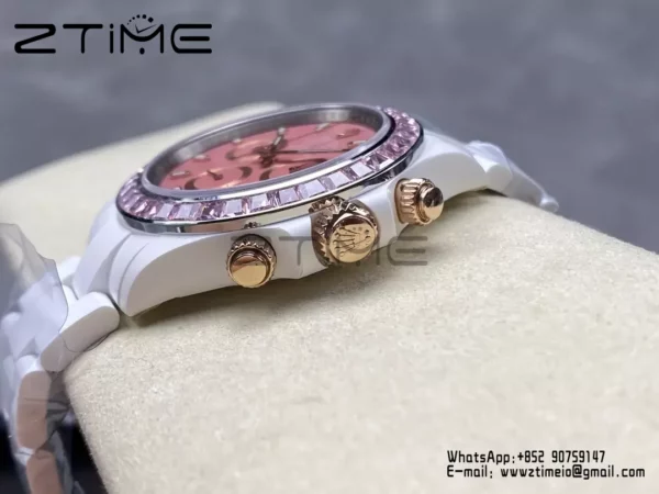 Rolex Daytona IPK Factory AET Λευκή κεραμική θήκη και βραχιόλι Ροζ καντράν Ροζ στεφάνη SH4131 - Super Clone Watch | 1:1 Best Version