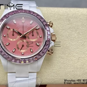Rolex Daytona IPK Factory AET White Ceramic Case and Bracelet Pink Dial Pink Bezel SH4131 - Super Clone Watch | 1:1 Best Version