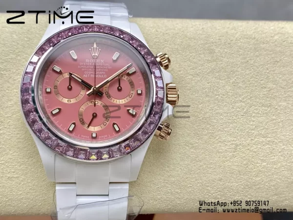 Rolex Daytona IPK Factory AET Λευκή κεραμική θήκη και βραχιόλι Ροζ καντράν Ροζ στεφάνη SH4131 - Super Clone Watch | 1:1 Best Version
