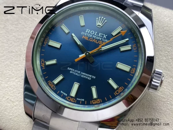 Rolex Milgauss 116400GV VSF 1:1 Best Edition 904L Steel Blue Dial on SS Bracelet VS3131 - Super Clone Watch | 1:1 Best Version