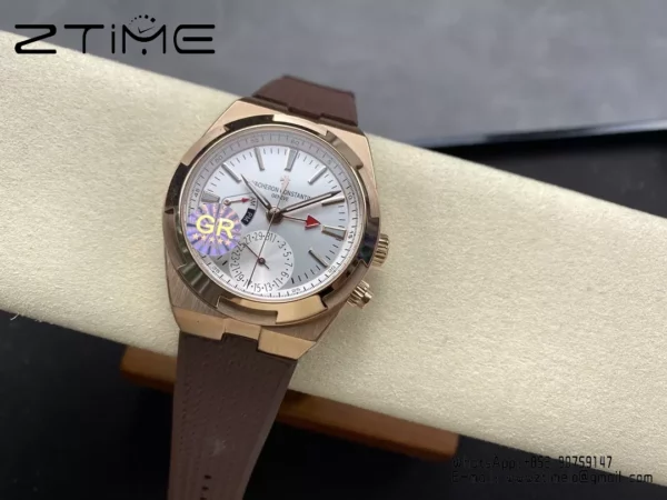 VC Overseas 41mm RG 7920V GR Factory 1:1 Best Edition White Dial Brown Rubber Strap - Super Clone Watch | 1:1 Best Version
