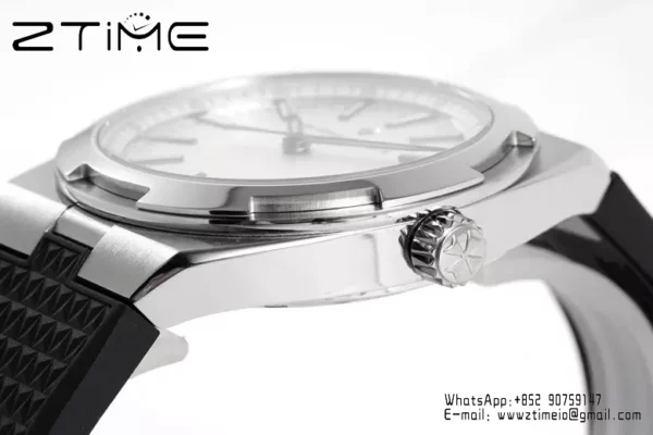 VC Overseas 4500V SS ZF 1:1 Best Edition Quadrante argento su cinturino in gomma nera A5100 - Orologio super clone | 1:1 Best Version