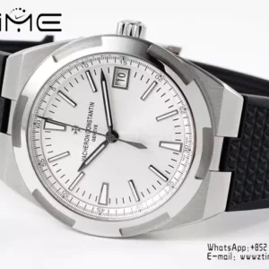 VC Overseas 4500V SS ZF 1:1 Best Edition Quadrante argento su cinturino in gomma nera A5100 - Orologio super clone | 1:1 Best Version