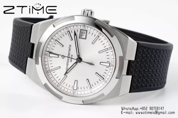 VC Overseas 4500V SS ZF 1:1 Best Edition Quadrante argento su cinturino in gomma nera A5100 - Orologio super clone | 1:1 Best Version
