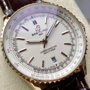 Breitling Navitimer Automatic 41mm RG BLSF White Dial on Brown Leather Strap A2824 V2 - Super Clone Watch | 1:1 Best Version