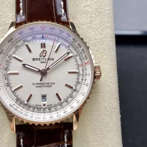 Breitling Navitimer Automatic 41mm RG BLSF White Dial on Brown Leather Strap A2824 V2 - Super Clone Watch | 1:1 Best Version