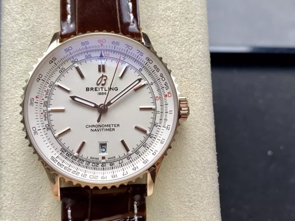 Breitling Navitimer Automatic 41mm RG BLSF White Dial on Brown Leather Strap A2824 V2 - Super Clone Watch | 1:1 Best Version