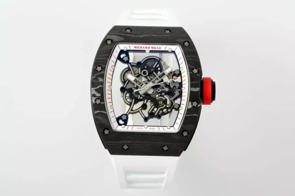Richard Mille RM055 NTPT APS Factory 1:1 Best Edition White Bezel Red Crown Rubber Strap - Super Clone Watch | 1:1 Best Version