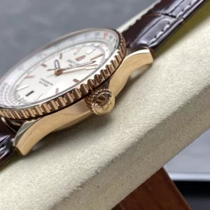 Breitling Navitimer Automatic 41mm RG BLSF White Dial on Brown Leather Strap A2824 V2 - Super Clone Watch | 1:1 Best Version