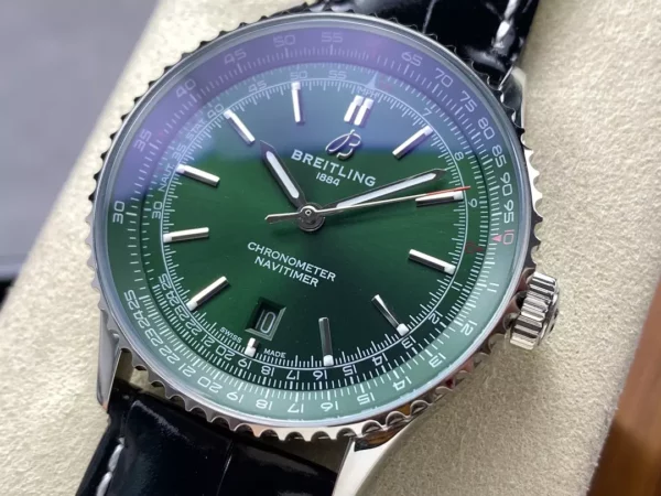 Breitling Navitimer Automatic 41mm SS BLSF Green Dial on Black Leather Strap A2824 V2 - Super Clone Watch | 1:1 Best Version