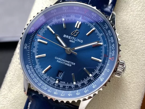Breitling Navitimer Automatic 41mm SS BLSF Blue Dial on Blue Leather Strap A2824 V2 - Super Clone Watch | 1:1 Best Version