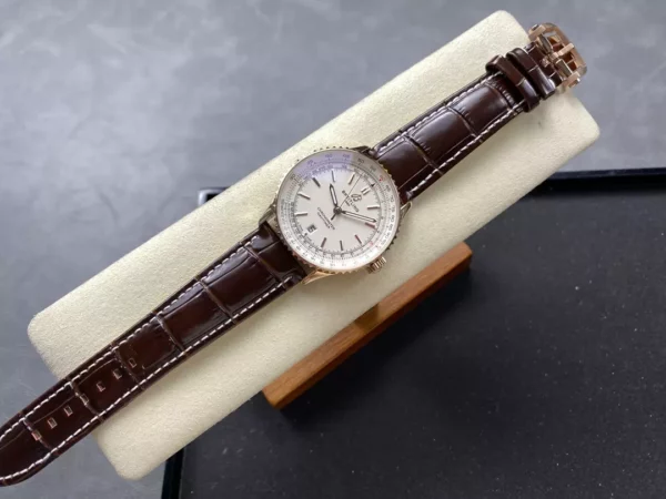 Breitling Navitimer Automatic 41mm RG BLSF White Dial on Brown Leather Strap A2824 V2 - Super Clone Watch | 1:1 Best Version