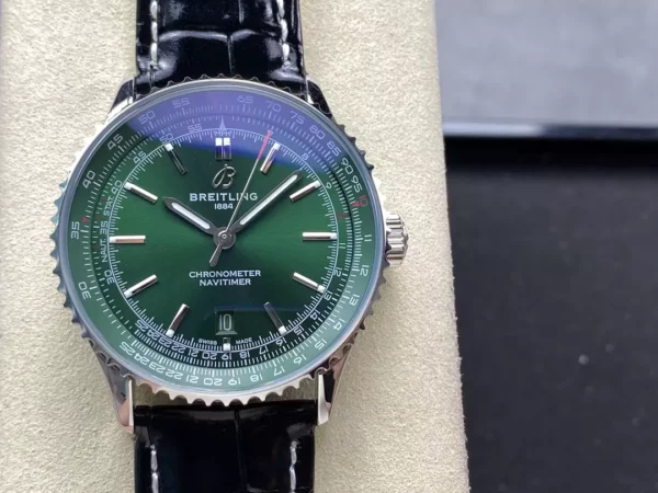 Breitling Navitimer Automatic 41mm SS BLSF Green Dial on Black Leather Strap A2824 V2 - Super Clone Watch | 1:1 Best Version