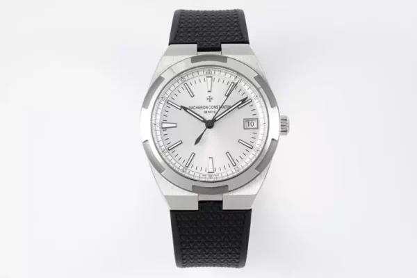 VC Overseas 4500V SS ZF 1:1 Best Edition Quadrante argento su cinturino in gomma nera A5100 - Orologio super clone | 1:1 Best Version