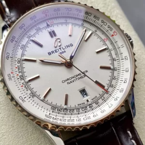 Breitling Navitimer Automatic 41mm SS BLSF Ice White Dial on Brown Leather Strap A2824 V2 - Super Clone Watch | 1:1 Best Version